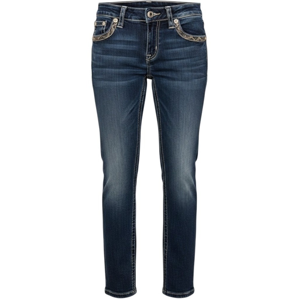 Miss Me Mid Rise Skinny Jeans Womens 25 Dark Wash Embroidered Sequin Flap Pocket